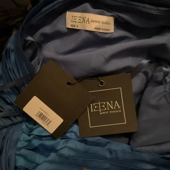 MAC DUGGAL 49903 Blue Ombre Pleated Charmeuse One-Shoulder Gown Dress 6 FLAWS - Picture 15 of 16